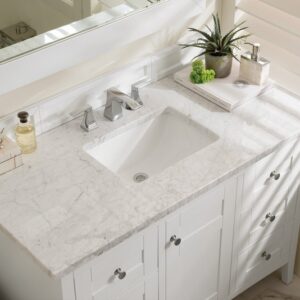 James Martin 527-V48-BW-3CAR Palisades 48 Inch Single Vanity in Bright White with 3 cm Carrara Marble Top