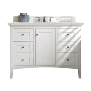 James Martin 527-V48-BW-3ENC Palisades 48 Inch Single Vanity Cabinet with Ethereal Noctis Quartz Top - Bright White