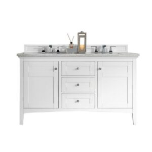 James Martin 527-V60D-BW-3AF Palisades 60 Inch Double Vanity in Bright White with 3 cm Arctic Fall Solid Surface Top