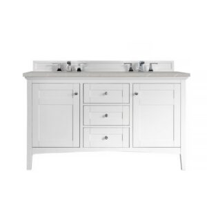 James Martin 527-V60D-BW-3ESR Palisades 60 Inch Double Vanity in Bright White with 3 CM Eternal Serena Quartz Top