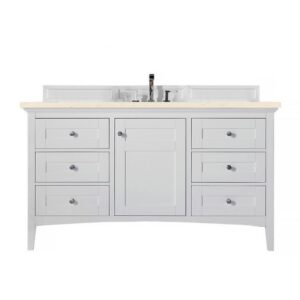 James Martin 527-V60S-BW-3EMR Palisades 60 Inch Single Vanity in Bright White with 3 CM Eternal Marfil Quartz Top