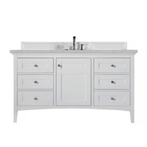 James Martin 527-V60S-BW-3ESR Palisades 60 Inch Single Vanity in Bright White with 3 CM Eternal Serena Quartz Top