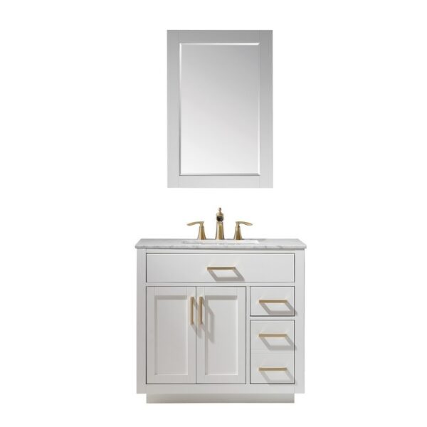Altair 531036-CA Ivy 36 Inch Single Sink Bathroom Vanity Set with Carrara White Marble Countertop and Mirror