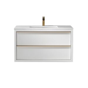 Altair 534036-WH-AW-NM Morgan 36 Inch Single Sink Bathroom Vanity with Composite Carrara White Stone Countertop