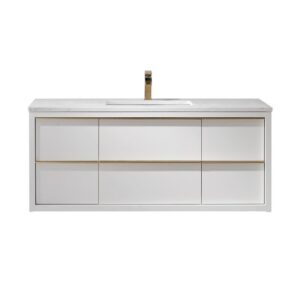 Altair 534048-WH-AW-NM Morgan 48 Inch Single Sink Bathroom Vanity with Composite Carrara White Stone Countertop