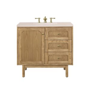 James Martin 545-V36-LNO-3EMR Laurent 36 Inch Light Natural Oak Single Sink Vanity with 3 cm Eternal Marfil Top