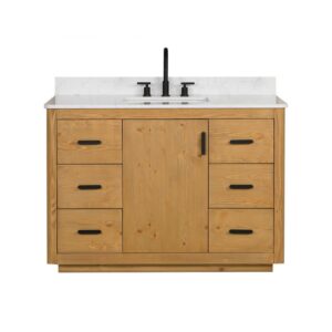 Altair 556048-NW-GW-NM Perla 47 1/4 Inch Single Bathroom Vanity in Natural Wood with Grain White Composite Stone Countertop without Mirror