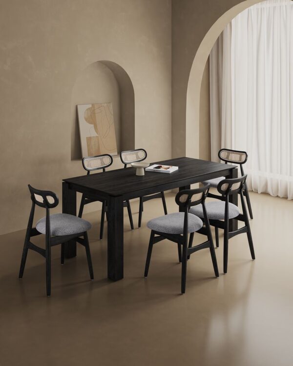 Manhattan Comfort 7-Piece Rockaway Modern 70.86 Solid Wood Dining Set in Black with 6 Colbert Dining Chairs