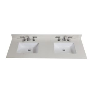 Altair 61061-CTP-MW Belluno 61 Inch Double Bathroom Vanity Top in Milano White with Ceramic Rectangle Undermount Sinks