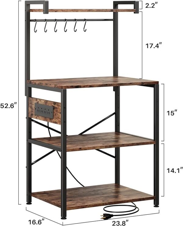 RetailHuntUSA Standing Baker's Rack Coffee Bar Table - 4 Tiers Kitchen Microwave Stand with 6 Hooks, Kitchen Storage Shelves Rack