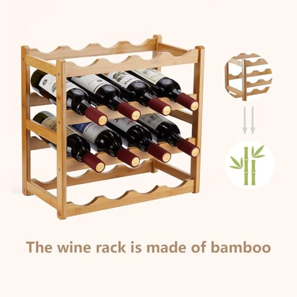RetailHuntUSA Bamboo Wine Rack, Sturdy and Durable Countertop Wine Storage Cabinet Shelf for Pantry - 4 Tiers 16 Bottle Wine Rack