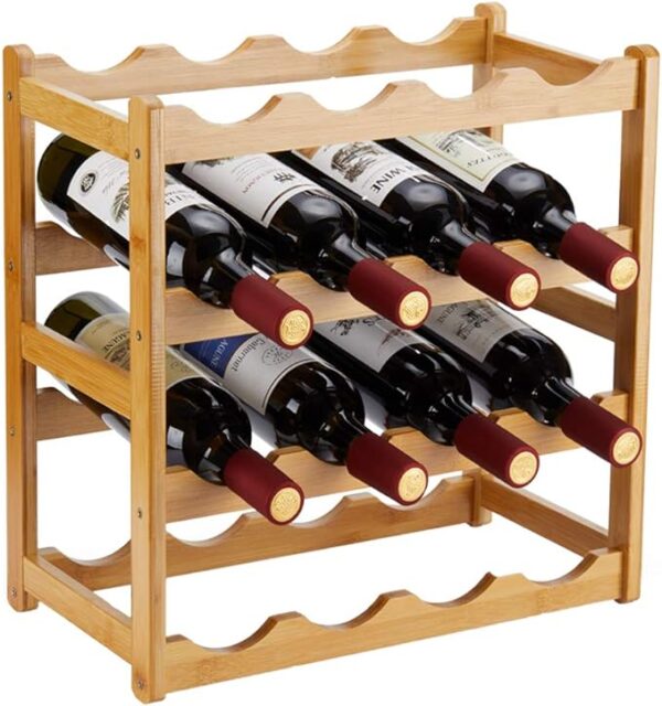 RetailHuntUSA Bamboo Wine Rack, Sturdy and Durable Countertop Wine Storage Cabinet Shelf for Pantry - 4 Tiers 16 Bottle Wine Rack