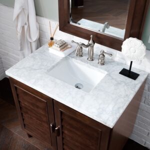 James Martin 620-V36-BNM-3CAR Portland 36 Inch Single Vanity in Burnished Mahogany with 3 cm Carrara Marble Top