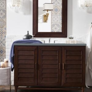 James Martin 620-V48-BNM-3CBL Portland 48 Inch Single Vanity Cabinet with Cala Blue Quartz Top - Burnished Mahogany