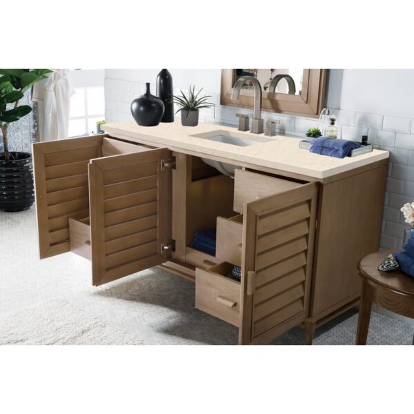 James Martin 620-V60S-WW-3EMR Portland 60 Inch Single Vanity Whitewashed Walnut with 3 CM Eternal Marfil Quartz Top