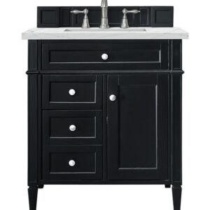 James Martin 650-V30-BKO-3ENC Brittany 30 Inch Single Vanity Cabinet with Ethereal Noctis Quartz Top - Black Onyx