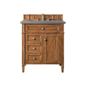 James Martin 650-V30-SBR-3GEX Brittany 30 Inch Single Vanity in Saddle Brown with 3 CM Grey Expo Quartz Top