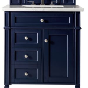 James Martin 650-V30-VBL-3AF Brittany 30 Inch Single Vanity in Victory Blue with 3 cm Arctic Fall Solid Surface Top