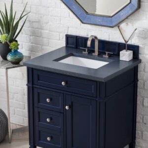 James Martin 650-V30-VBL-3CSP Brittany 30 Inch Single Vanity in Victory Blue with 3 cm Charcoal Soapstone Quartz Top with Sink