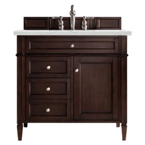 James Martin 650-V36-BNM-3ENC Brittany 36 Inch Single Vanity Cabinet with Ethereal Noctis Quartz Top - Burnished Mahogany