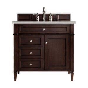 James Martin 650-V36-BNM-3ESR Brittany 36 Inch Burnished Mahogany Single Vanity with 3 CM Eternal Serena Quartz Top