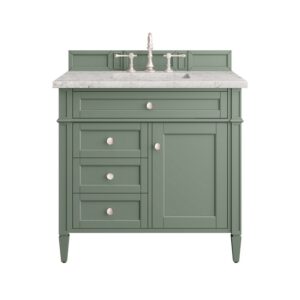 James Martin 650-V36-SC-3EJP Brittany 36 Inch Smokey Celadon Single Sink Vanity with 3 cm Eternal Jasmine Pearl Top