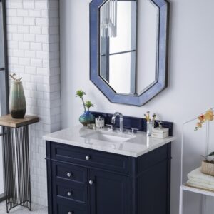 James Martin 650-V36-VBL-3CAR Brittany 36 Inch Victory Blue Single Vanity with 3 cm Carrara Marble Top