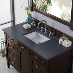 James Martin 650-V48-BNM-3CSP Brittany 48 Inch Burnished Mahogany Single Vanity with 3 cm Charcoal Soapstone Quartz Top with Sink