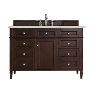 James Martin 650-V48-BNM-3ENC Brittany 48 Inch Single Vanity Cabinet with Ethereal Noctis Quartz Top - Burnished Mahogany