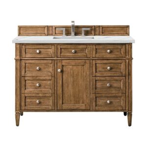 James Martin 650-V48-SBR-3ENC Brittany 48 Inch Single Vanity Cabinet with Ethereal Noctis Quartz Top - Saddle Brown