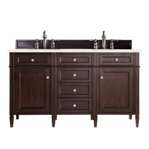 James Martin 650-V60D-BNM-3EMR Brittany 60 Inch Burnished Mahogany Double Vanity with 3 CM Eternal Marfil Quartz Top