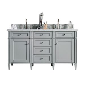 James Martin 650-V60D-UGR-3CAR Brittany 60 Inch Urban Gray Double Vanity with 3 cm Carrara Marble Top