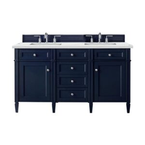 James Martin 650-V60D-VBL-3ENC Brittany 60 Inch Double Vanity Cabinet with Ethereal Noctis Quartz Top - Victory Blue