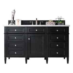 James Martin 650-V60S-BKO-3EJP Brittany 60 Inch Single Vanity in Black Onyx with 3 cm Eternal Jasmine Pearl Quartz Top with Sink