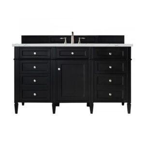 James Martin 650-V60S-BKO-3ENC Brittany 60 Inch Single Vanity Cabinet with Ethereal Noctis Quartz Top - Black Onyx