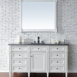 James Martin 650-V60S-BW-3CSP Brittany 60 Inch Bright White Single Vanity with 3 cm Charcoal Soapstone Quartz Top with Sink