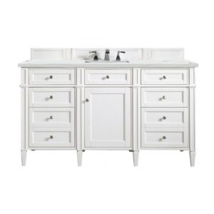 James Martin 650-V60S-BW-3ENC Brittany 60 Inch Single Vanity Cabinet with Ethereal Noctis Quartz Top - Bright White