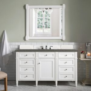 James Martin 650-V60S-BW-3GEX Brittany 60 Inch Bright White Single Vanity with 3 cm Grey Expo Quartz Top with Sink