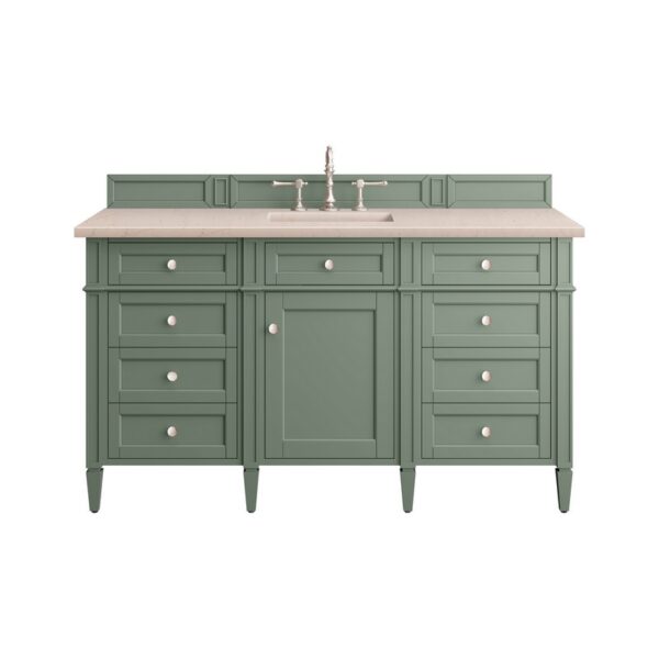 James Martin 650-V60S-SC-3EMR Brittany 60 Inch Smokey Celadon Single Sink Vanity with 3 cm Eternal Marfil Top
