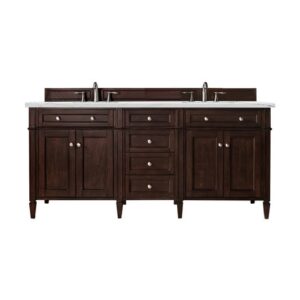 James Martin 650-V72-BNM-3ENC Brittany 72 Inch Double Vanity Cabinet with Ethereal Noctis Quartz Top - Burnished Mahogany