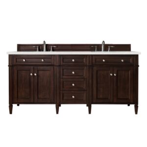 James Martin 650-V72-BNM-3ESR Brittany 72 Inch Burnished Mahogany Double Vanity with 3 CM Eternal Serena Quartz Top