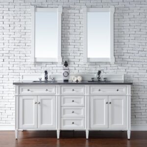 James Martin 650-V72-BW-3CSP Brittany 72 Inch Bright White Double Vanity with 3 cm Charcoal Soapstone Quartz Top with Sink