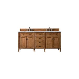 James Martin 650-V72-SBR-3EJP Brittany 72 Inch Saddle Brown Double Vanity with 3 CM Eternal Jasmine Pearl Quartz Top