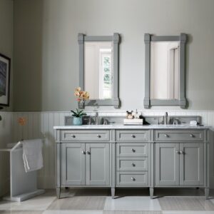 James Martin 650-V72-UGR-3CAR Brittany 72 Inch Urban Gray Double Vanity with 3 cm Carrara Marble Top