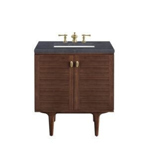 James Martin 670-V30-WLT-3CSP Amberly 30 Inch Mid-Century Walnut Single Sink Vanity with 3 cm Charcoal Soapstone Top