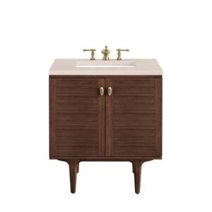 James Martin 670-V30-WLT-3EMR Amberly 30 Inch Mid-Century Walnut Single Sink Vanity with 3 cm Eternal Marfil Top