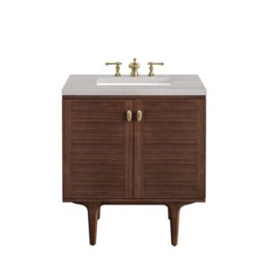 James Martin 670-V30-WLT-3ESR Amberly 30 Inch Mid-Century Walnut Single Sink Vanity with 3 cm Eternal Serena Top