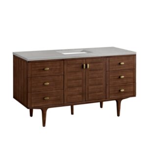 James Martin 670-V60S-WLT-3ESR Amberly 60 Inch Mid-Century Walnut Single Sink Vanity with 3 cm Eternal Serena Top