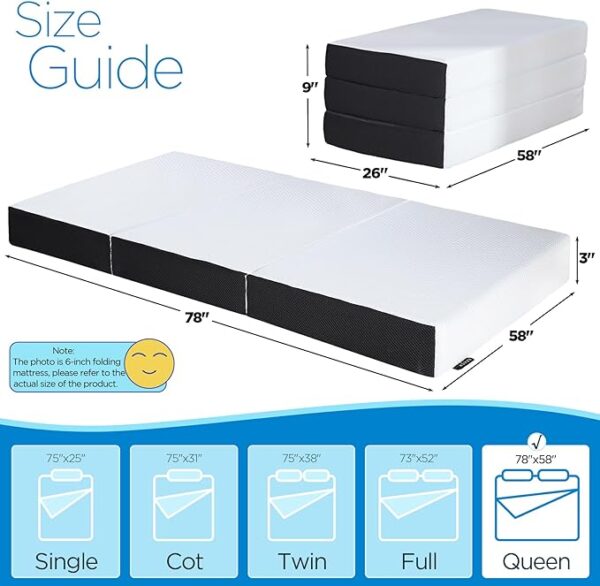 RetailHuntUSA 3 inch Tri-fold Memory Foam Mattress Topper with Washable Cover,Foldable Mattress