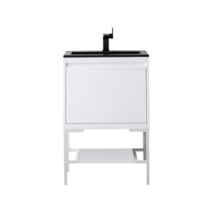 James Martin 801V23.6GWGWCHB Milan 23.6 Inch Single Vanity Cabinet in Glossy White and Glossy White with Charcoal Black Composite Top